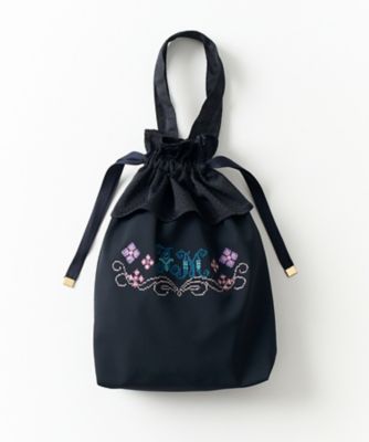 フリル巾着ショルダーバッグ　ジョリーフルール　アリスパーティー　ナイトブラック Keep clean フリル巾着バッグ AMー26Gー006 | Ame no