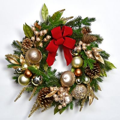 ＜HARMONIER＞【クリスマスおまとめ】ゴールドボタニッククリスマスリース
