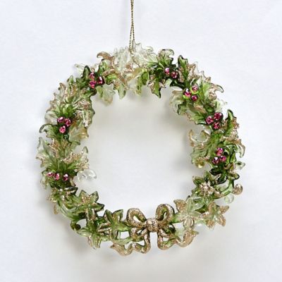 ＜HARMONIER＞【クリスマスおまとめ】クリアーグリーンリーフミニリースオーナメント／ピンク