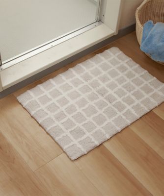 コットンマット　　チェック柄［ＲＴ－１８０３９］　４０×６０ｃｍ　２点セット　ブルー／グレー