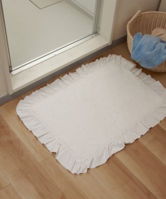 コットンマット　ラッフル装飾［ＲＴ－１７９７４］　４０×６０ｃｍ　２点セット　ホワイト／ライトグレー