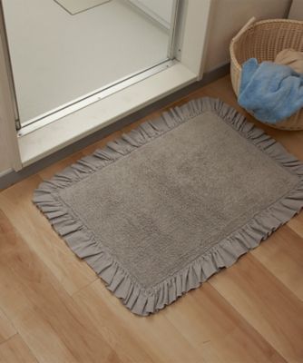 コットンマット　ラッフル装飾［ＲＴ－１７９７４］　４０×６０ｃｍ　２点セット　ホワイト／ライトグレー