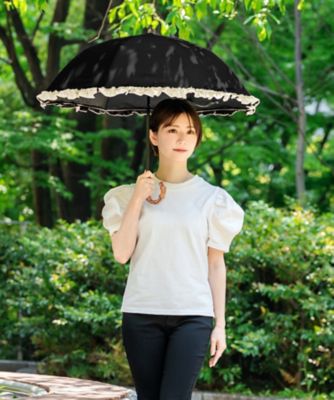 日傘 フリル 2段折りたたみ 曲がり手元（手元竹／傘袋付）50cm