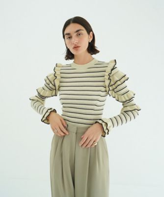 ＜CLANE (Women)＞ＦＲＩＬＬ　ＳＬＥＥＶＥ　ＫＮＩＴ　ＴＯＰＳ　１０１０６ー２０１３