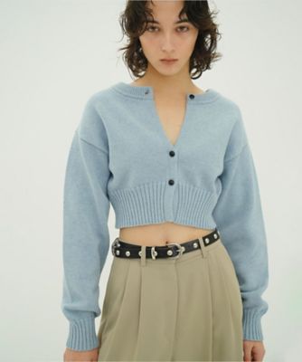 ＜CLANE (Women)＞Ｗ　ＦＡＣＥ　ＳＨＯＲＴ　ＫＮＩＴ　ＣＡＲＤＩＧＡＮ　１０１０６ー２０９３