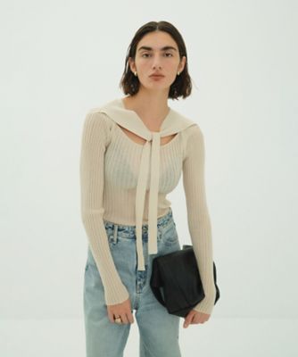 ＜CLANE (Women)＞ＳＨＥＥＲ　ＲＩＢ　ＲＩＢＢＯＮ　ＫＩＮＴ　ＴＯＰＳ　１０１０６－２１０３