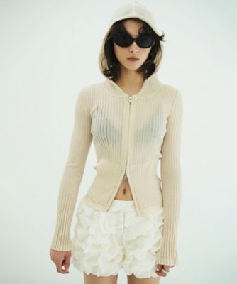 SHEER HOODED KNIT CARDIGAN 10106ー