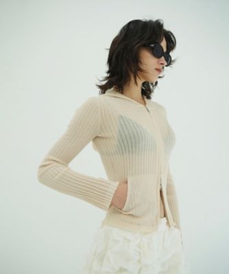 SHEER HOODED KNIT CARDIGAN 10106ー