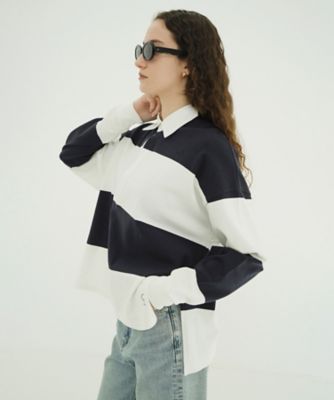 シャツ/ブラウス(長袖/七分) clane DEEP NECK WIDE RUGBY SHIRT CLANE/クラネ】DEEP NECK WIDE RUGBY SHIRTS/ディープネックワイド