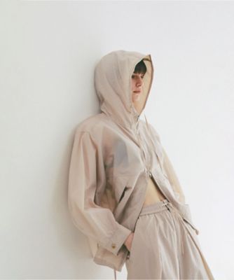 CRINKLED SHEER NYLON ZIP UP HOODIE