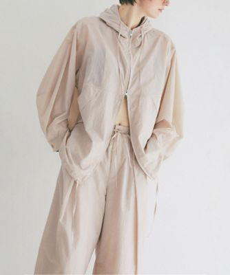 CRINKLED SHEER NYLON ZIP UP HOODIE