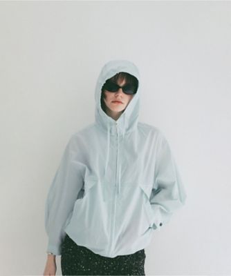 CRINKLED SHEER NYLON ZIP UP HOODIE
