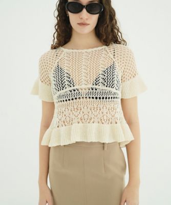 ＜CLANE (Women)＞Ｗ　ＦＡＣＥ　ＲＩＢＢＯＮ　ＣＲＯＣＨＥＴ　ＫＮＩＴ　ＴＯＰＳ　１０１０６ー２２２３