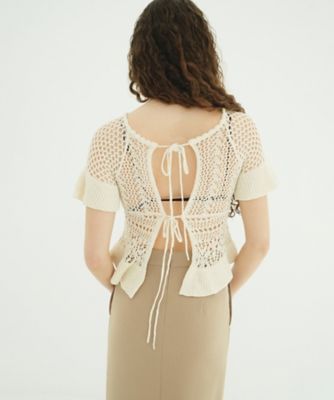 W FACE RIBBON CROCHET KNIT TOPS