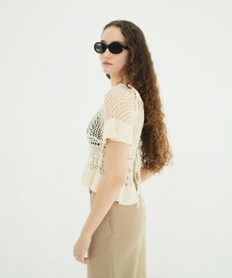 W FACE RIBBON CROCHET KNIT TOPS