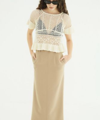 W FACE RIBBON CROCHET KNIT TOPS