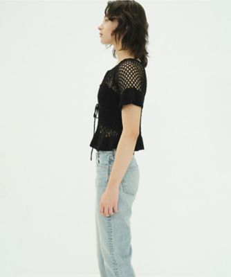 W FACE RIBBON CROCHET KNIT TOPS