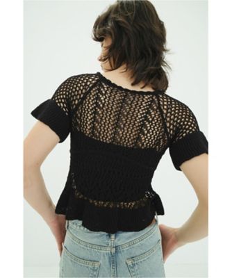 W FACE RIBBON CROCHET KNIT TOPS