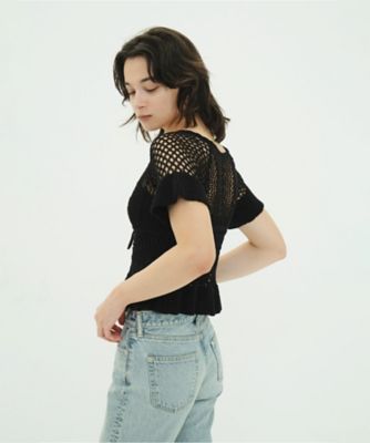 W FACE RIBBON CROCHET KNIT TOPS