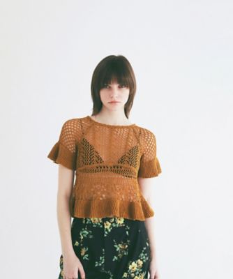W FACE RIBBON CROCHET KNIT TOPS