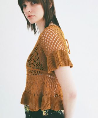 W FACE RIBBON CROCHET KNIT TOPS
