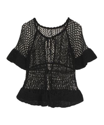 W FACE RIBBON CROCHET KNIT TOPS