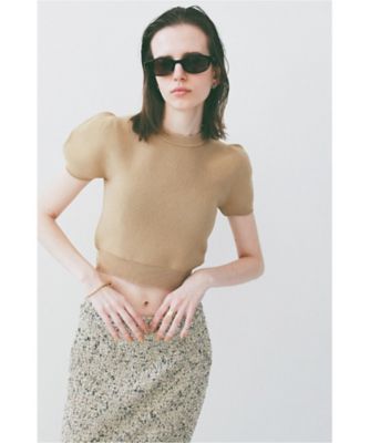 トップス CLANECOTTONSHORTKNIT PUFF SLEEVE COMPACT KNIT TOPS 10106
