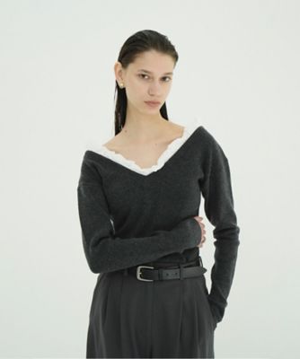 CLANE (Women)/クラネ ２ＷＡＹ　ＦＲＩＬＬ　Ｖ　ＮＥＣＫ　ＫＮＩＴ　ＴＯＰＳ　１１１０６ー２１１３