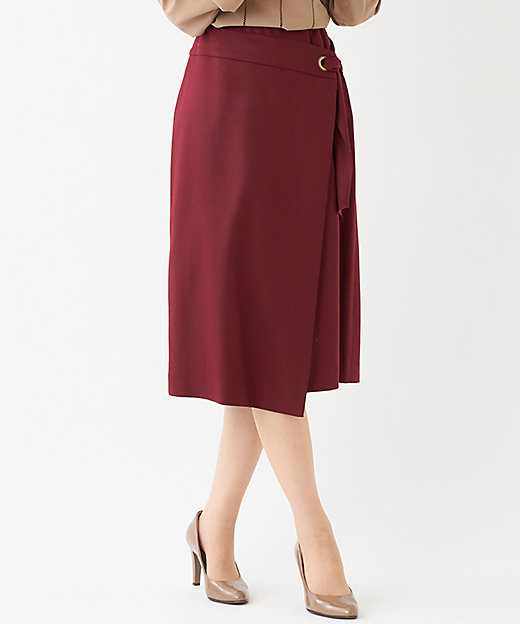 【SALE】ラップ風デザインスカート ワイン ひざ丈スカート