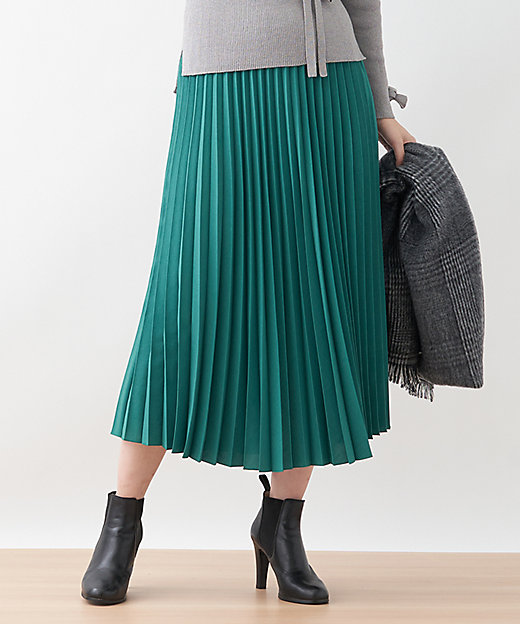 【SALE】ロングプリ-ツスカート ミドリ ロングスカート