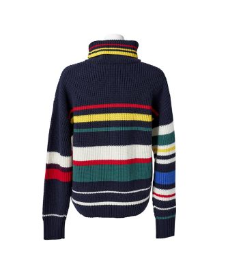 カシミヤ混マルチボーダー片畦ルーズフィットタートルニット