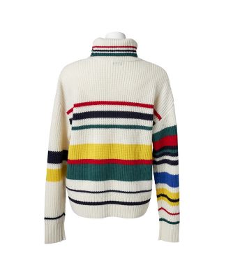 カシミヤ混マルチボーダー片畦ルーズフィットタートルニット