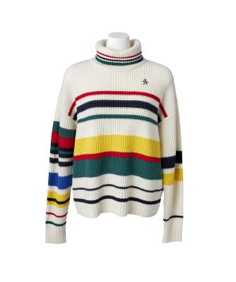 Munsingwear/マンシングウェア カシミヤ混マルチボーダー片畦ルーズフィットタートルニット