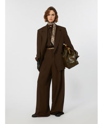 【大きいサイズ L】マックスマーラ　本革　テーラードジャケット　柔らか　ブラウン ジンセン ウールツイルジャケット 5046015606