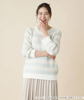 ＜Leilian plus house (Women/大きいサイズ)＞ボーダークルーネックニット