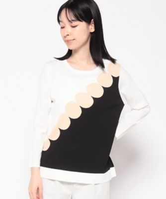 ＜MISS J (Women)＞ミス　ジェイ　ＭＩＳＳ　Ｊ　【大きいサイズ】サークルインターシャ　ニットプルオーバー
