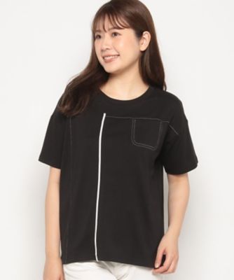 ラピーヌ ブランシュ LAPINE BLANCHE 【洗える】ステッチ使いTシャツ （ブラック） ラピーヌ ブランシュ LAPINE BLANCHE 【洗える】ステッチ使いT