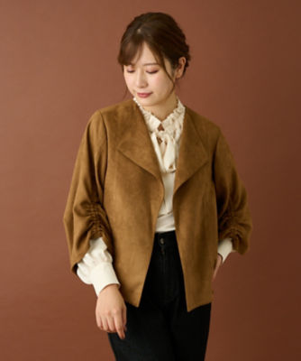 レリアンのスエード調のブラウン色ジャケットコート（9号）