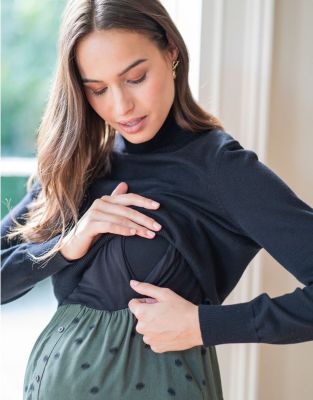 やま　セラフィン　マタニティ　授乳　ニットベスト付き　ワンピース Rosemadame（ローズマダム）リブ切替ニットワンピ マタニティ