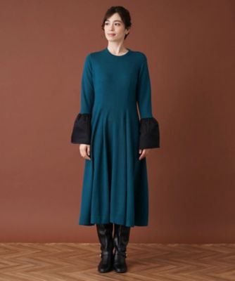 タウンエレガンス】ベルスリーブ切替フレアワンピース 