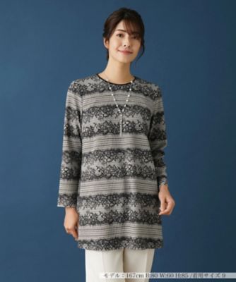 ＜Leilian (Women)＞レースボーダーチュニックブラウス