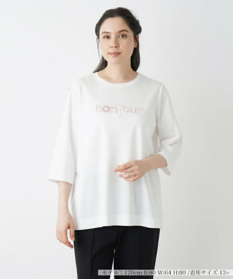 ＜Leilian plus house (Women/大きいサイズ)＞Ｔシャツ【Ｌｅｉｌｉａｎ　ＷＨＩＴＥ　ＬＡＢＥＬ】