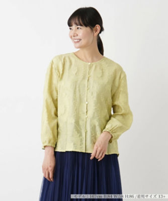 ＜Leilian plus house (Women/大きいサイズ)＞ノーカラーブラウス【Ｌｅｉｌｉａｎ　ＷＨＩＴＥ　ＬＡＢＥＬ】