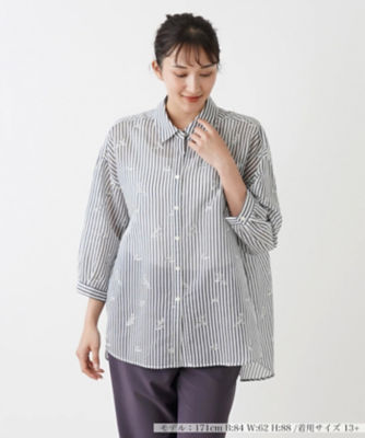 ＜Leilian plus house (Women/大きいサイズ)＞七分袖シャツ【Ｌｅｉｌｉａｎ　ＷＨＩＴＥ　ＬＡＢＥＬ】