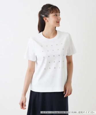 ＜Leilian plus house (Women/大きいサイズ)＞ホットフィックス半袖Ｔシャツ【Ｌｅｉｌｉａｎ　ＷＨＩＴＥ　ＬＡＢＥＬ】