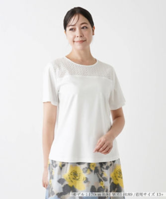 ＜Leilian plus house (Women/大きいサイズ)＞レース切り替えカットソー【Ｌｅｉｌｉａｎ　ＷＨＩＴＥ　ＬＡＢＥＬ】