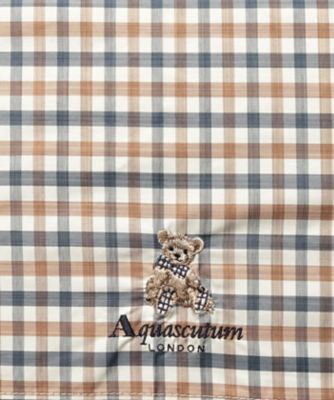 Ａｑｕａｓｃｕｔｕｍ　（アクアスキュータム）　ベア刺しゅうｘブリティッシュチェック＆ボーダー晴雨兼用傘（２段折りたたみ・　トップフラット）