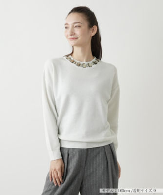 ＜Leilian (Women)＞ビジューネックラメニット【ＴＨＥ　ＮＥＷ】【Ｌｅｉｌｉａｎ　ＷＨＩＴＥ　ＬＡＢＥＬ】