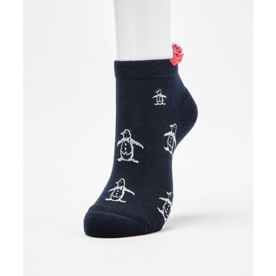 マンシングウェア　Ｍｕｎｓｉｎｇｗｅａｒ　アンクル丈　梵天付きペンギン飛び柄ソックス【返品不可商品】