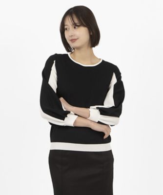 MADAM JOCONDE (Women)/マダム　ジョコンダ マダム　ジョコンダ　ＭＡＤＡＭ　ＪＯＣＯＮＤＥ　配色バルーンスリーブニットプルオーバー